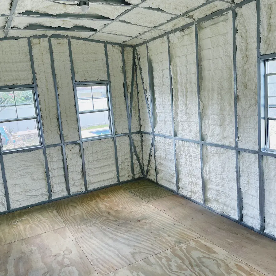 Closed-cell spray foam insulation applied to wall cavities in a residential project in Cameron Park